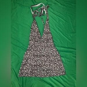 Free People Black/ Orange & Tan Floral Backless Mini Halter Dress size 0